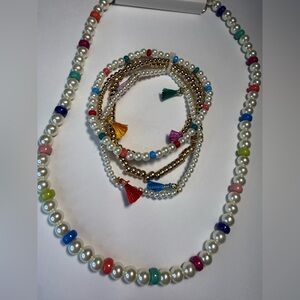 Colorful Beaded Pearl Necklace Set